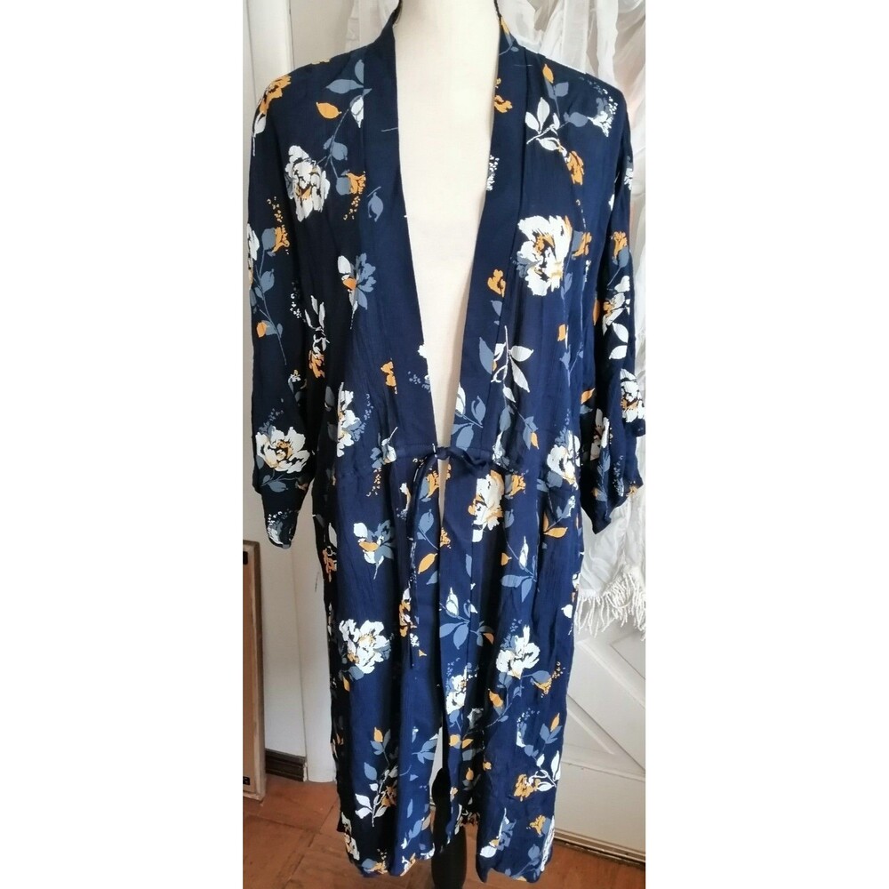 Maurices Navy Blue White Floral Lightweight Coverup Women's Size L/XL